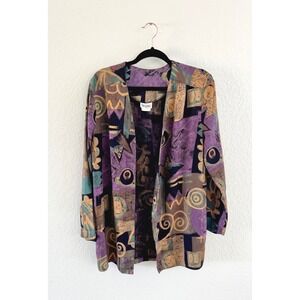 Sequel Open Front Cardigan Jacket Rayon Abstract Geometric Purple Vintage 12
